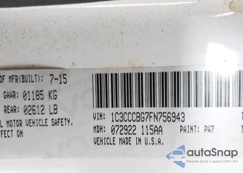 2015 Chrysler 200 S из США, поврежденный, VIN 1C3CCCBG7FN756943